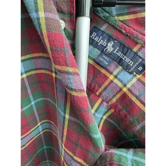 Vintage Ralph Lauren 80s Plaid Flannel Tie Neck Blouse Size 10 - Picture 5 of 8